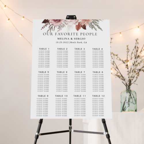 Rustic Rose Gold Floral Wedding Seating Chart  Foam Board