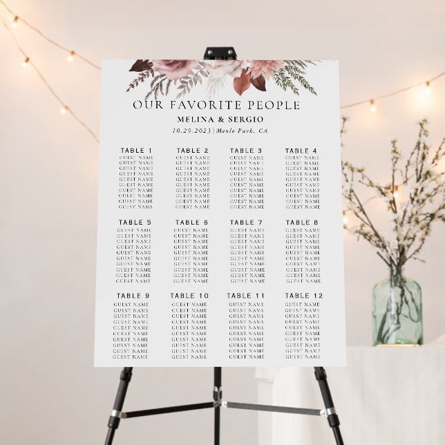 Rustic Rose Gold Floral Wedding Seating Chart  Foam Board (In Situ (Stand))