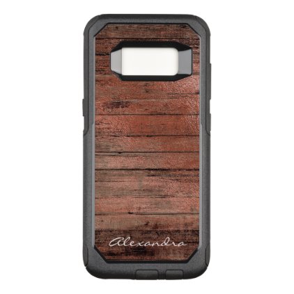 Rustic Rose Gold Foil Wood Monogram Girly OtterBox Commuter Samsung Galaxy S8 Case