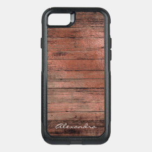 Rustic Rose Gold Foil Wood Monogram Girly OtterBox Commuter iPhone SE/8/7 Case