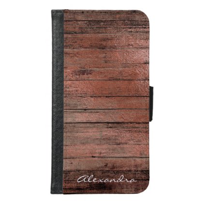 Rustic Rose Gold Foil Wood Monogram Girly Samsung Galaxy S6 Wallet Case