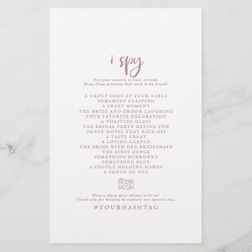 Rustic Rose Gold I Spy Wedding Photo Scavenger Flyer