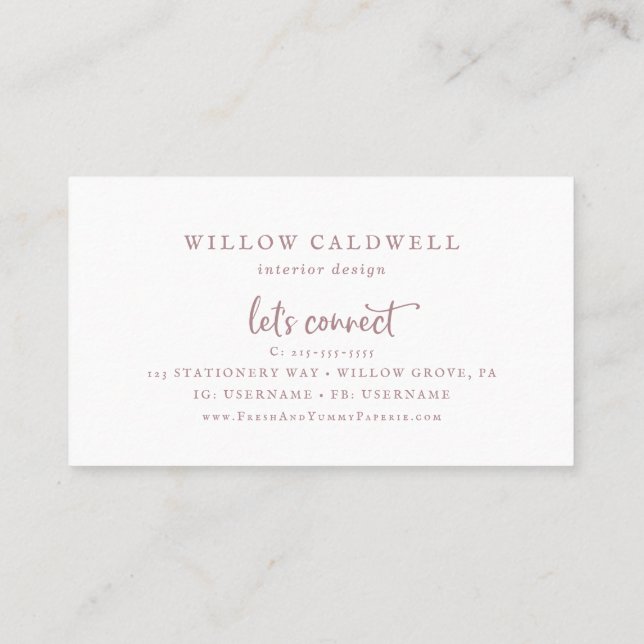 Rustic Rose Gold Script Business Card (Back)