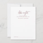 Rustic Rose Gold Script Date Night Idea Advice Card<br><div class="desc">These rustic rose gold script date night idea cards are the perfect activity for a country wedding reception or bridal shower. The simple and modern rose gold blush pink and white design features unique whimsical handwritten calligraphy lettering with a contemporary minimalist boho style. Customizable in any color. Keep the design...</div>