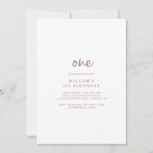 Rustic Rose Gold Script First Birthday Party Invitation