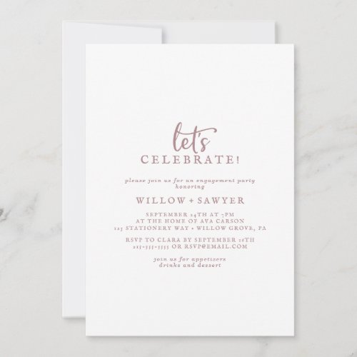 Rustic Rose Gold Script Let's Celebrate