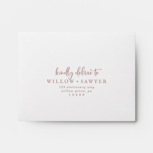 Rustic Rose Gold Script Self-Addressed RSVP Envelope (Front)