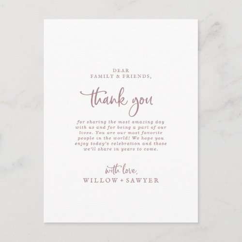Rustic Rose Gold Script Thank You Reception Card