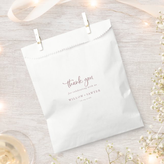 Rustic Rose Gold Script Thank You Wedding Favor Bag (Clipped)