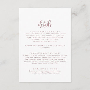 Rustic Rose Gold Script Wedding Details Enclosure Card