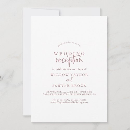 Rustic Rose Gold Script Wedding Reception Invitation