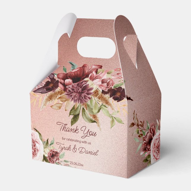 Rustic rose gold terracotta roses fall wedding favor boxes (Front Side)