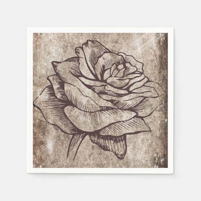 Rustic Rose Ink Drawing Napkins (Front)