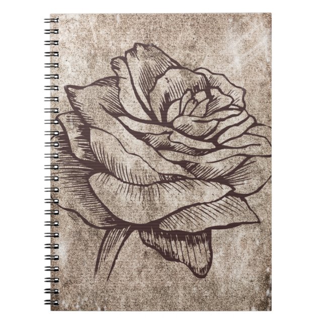 Rustic Rose Ink Drawing Notebook (Front)