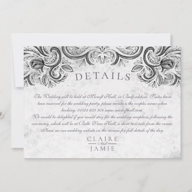 Rustic Rose invitation suite black and white, (Front)