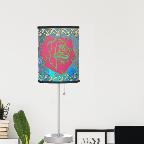  Rustic Rose Loving Hearts Blue Setting Gold Frame Table Lamp