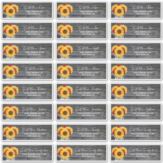 Rustic Rose Sunflower Wedding Guest Address Labels (Front)