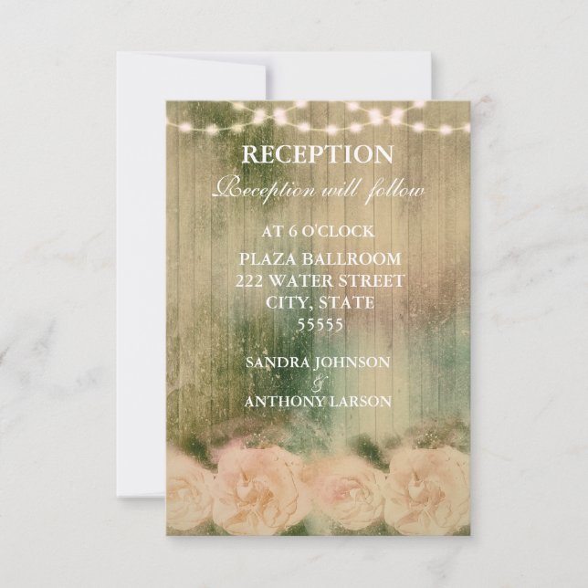 Rustic Rose Wedding Reception Card (Front)