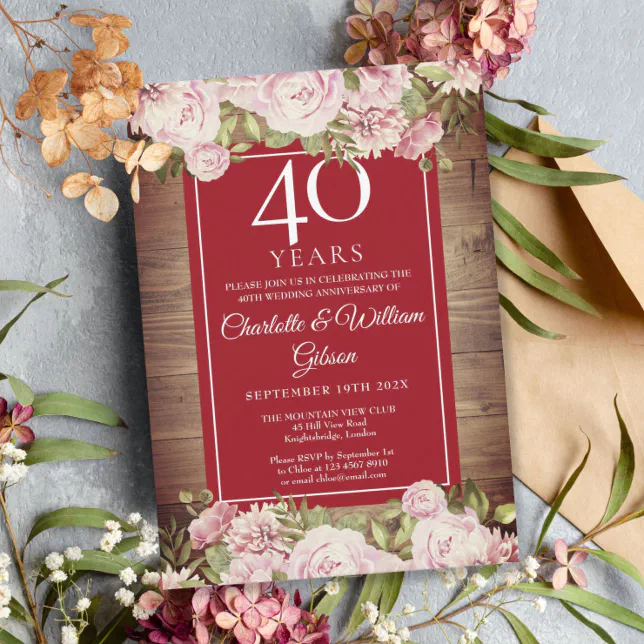 Rustic Roses 40th Anniversary Invitation | Zazzle