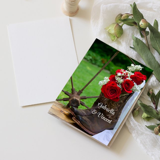 Rustic Roses and Cowboy Boots Wedding Flat Notes Invitation (Creator Uploaded)