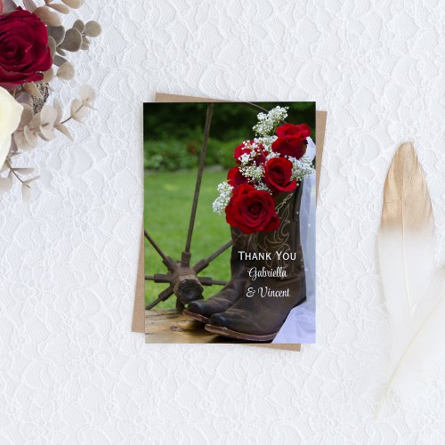 Rustic Roses and Cowboy Boots Wedding Thank You