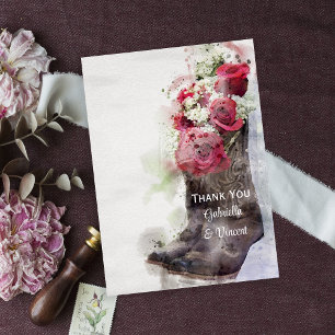 Rustic Roses and Cowboy Boots Wedding Thank You Card