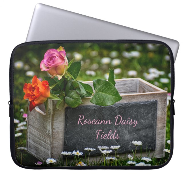 Rustic Roses And Daisies Laptop Sleeve (Front)