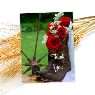 Rustic Roses Cowboy Boot Western Wedding Thank You Postcard