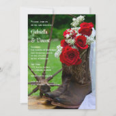 Rustic Roses Cowboy Boots Country Western Wedding Invitation (Front)