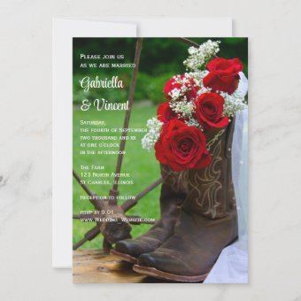 Rustic Roses Cowboy Boots Country Western Wedding Invitation | Zazzle