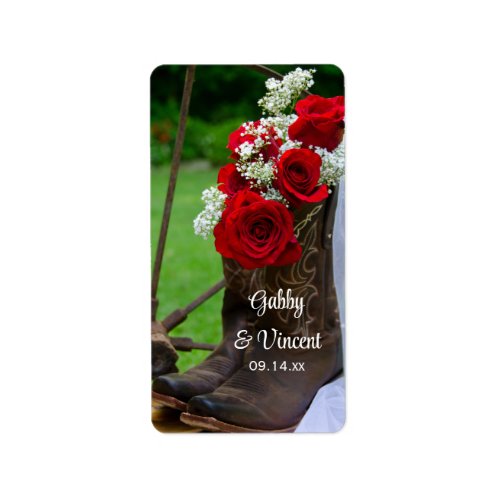 Rustic Roses Cowboy Boots Country Western Wedding Label
