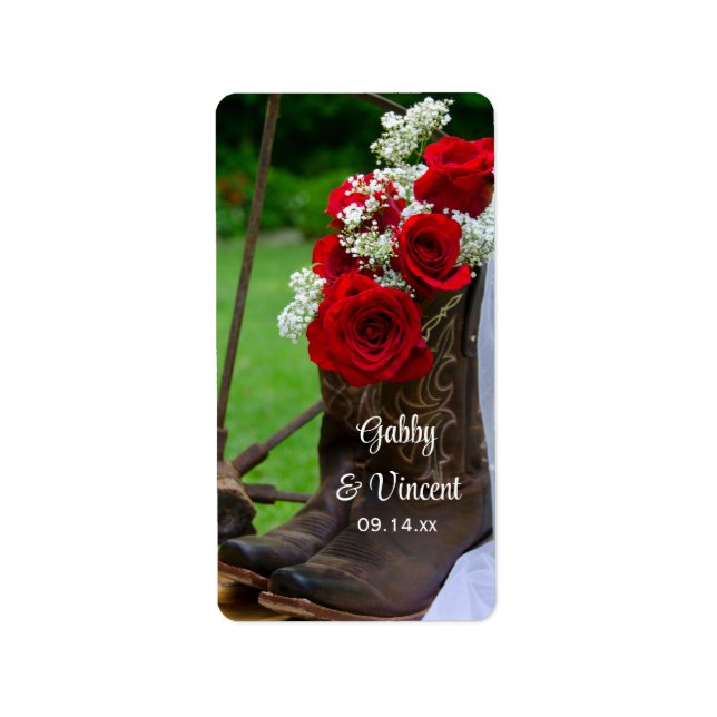 Rustic Roses Cowboy Boots Country Western Wedding Label (Front)