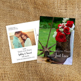 Rustic Roses Cowboy Boots Wedding Save the Date Announcement Postcard