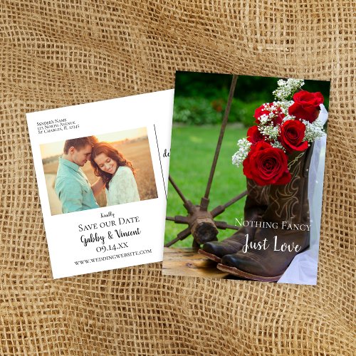 Rustic Roses Cowboy Boots Wedding Save the Date Announcement Postcard