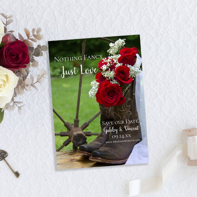 Rustic Roses Cowboy Boots Wedding Save the Date Invitation (Creator Uploaded)