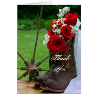 Rustic Roses Cowboy Boots Wedding Thank You Card Rustic Roses Cowboy Boots Wedding Thank You Card