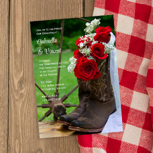 Rustic Roses Cowboy Boots Western Engagement Party Invitation