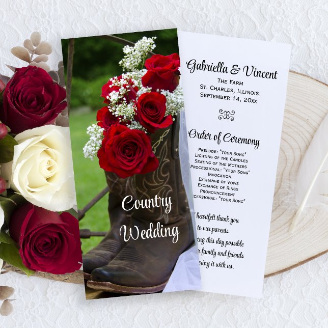 Rustic Roses Cowboy Boots Western Wedding Program (Creator Uploaded)