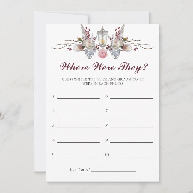 Rustic Roses & Lantern Bridal Shower Game Card (Front)