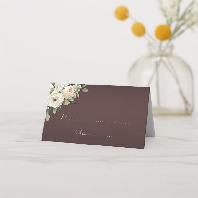Rustic Roses on Burgundy Wedding  Place Card (Front)