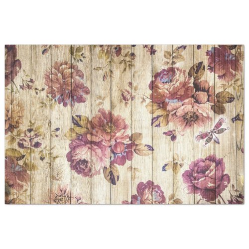 Rustic Roses on Wood Decoupage Tissue Paper