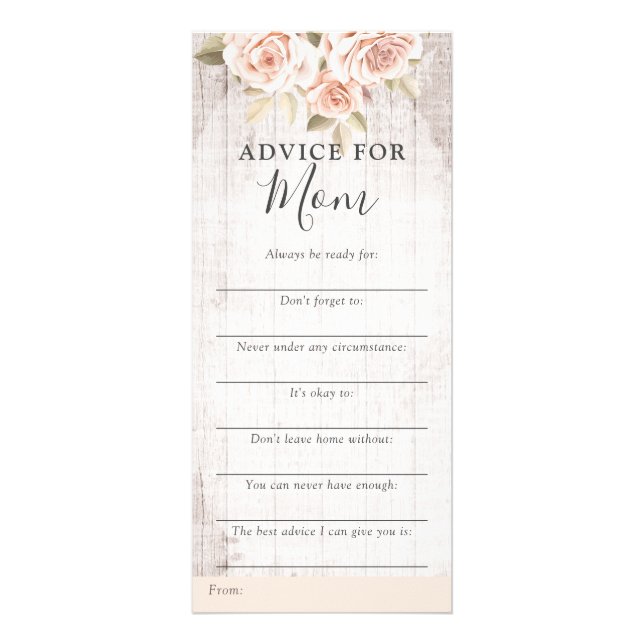 Rustic Roses Shabby Baby Shower Advice Game Card (Front)