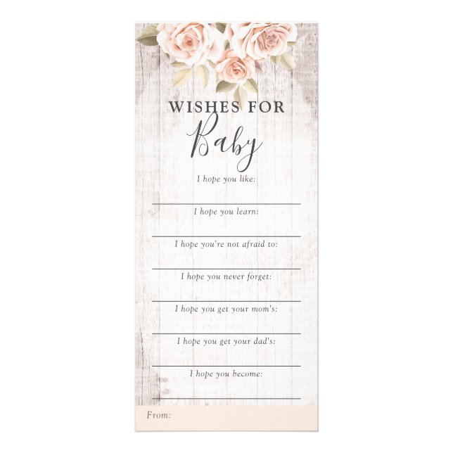 Rustic Roses Shabby Baby Shower Wishes Game Card (Front)