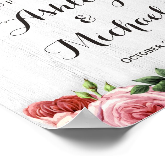 Rustic Roses White Wood Wedding Reception Sign