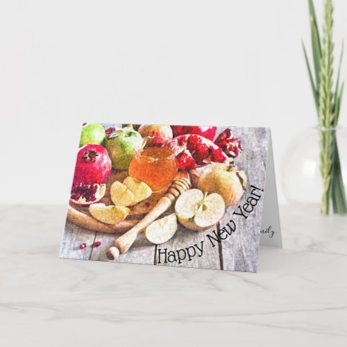 Rustic Rosh Hashanah Apples and Honey Watercolor Card