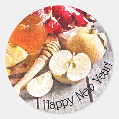 Rustic Rosh Hashanah Happy New Year Apples Honey Classic Round Sticker