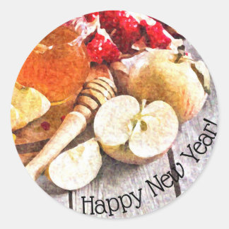 Rustic Rosh Hashanah Happy New Year Apples Honey Classic Round Sticker