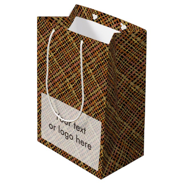 Rustic Rough Graphic Natural Colors Burlap Medium Gift Bag (Back Angled)
