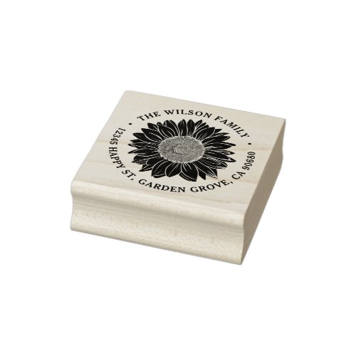 Rustic Round Elegant Sunflower Return Address Rubber Stamp