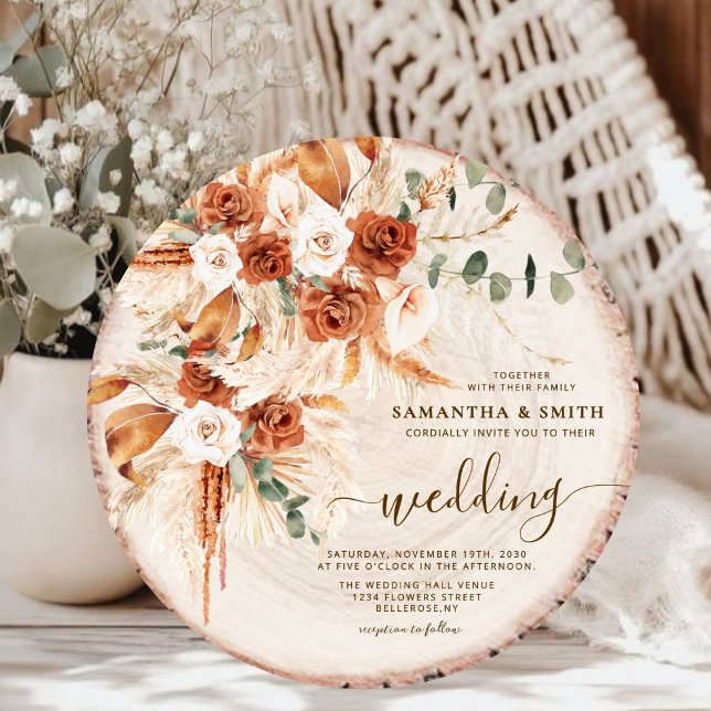 Rustic Round Wood Cut Grain Wedding Invitation (Creator Uploaded)